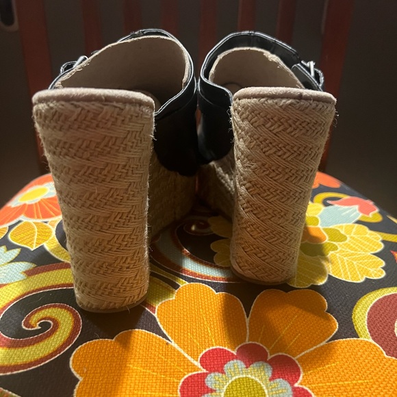 Mia 2 black leather platform espadrille wedges size 10 - Picture 4 of 10